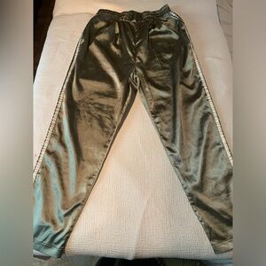 Retro Style Light Green Silky Pants w stripes
